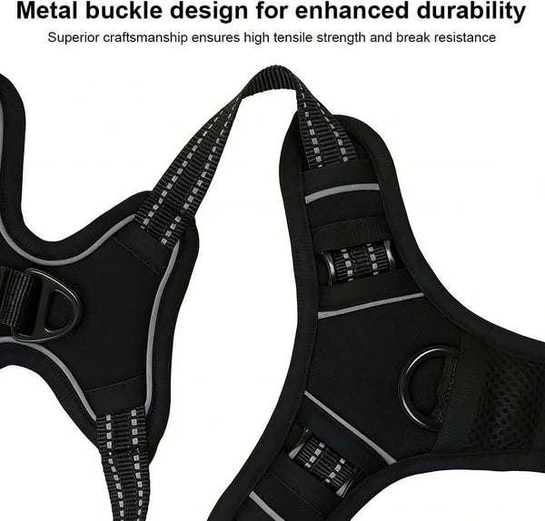 No Pull Dog Harness, Adjustable Pet Vest with Front/Back Leash Clips, Reflective Comfortable Vest Harness for Large Dogs, Easy Control Handle for Walking-Black L7