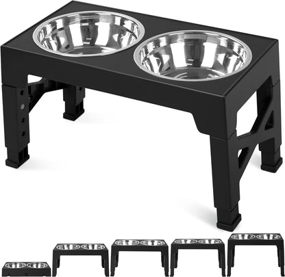 Niubya Elevated Dog Bowls with 2 Stainless Steel Dog Food Bowls, Raised Dog Bowl Adjusts to 5 Heights (3.15", 8.66", 9.84",11.02", 12.2") for Small Medium and Large Dogs1