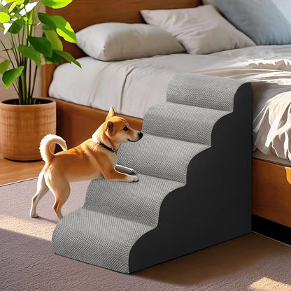 Dog Stairs for Bed 28.7”H, 5-Step Dog Ramp, Non-Slip Sturdy Pet Steps for Small Dogs & Cats to Get on High Bed or Couches, Grey7