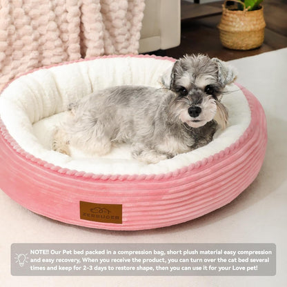 Zerbuger 20In Washable Cat Beds for Indoor Cats - round Donut Pet Bed for Cats, Small Dogs, Puppy, Kitten - Anti-Slip Bottom, Calming Bed Gift - Pink8