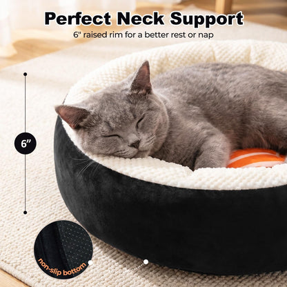 Sushi Cat Bed, Calming Small Dog Bed 21In, Washable | Anti-Anxiety Cuddler Bed for Kitten & Puppy, Ultra-Soft Plush Fur, Non-Slip Bottom, Machine Washable Cushion Pet Bed5