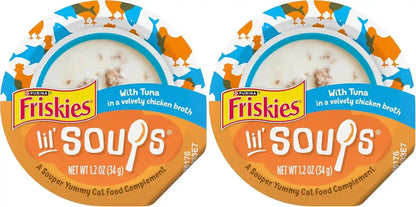 Purina Friskies Natural, Grain Free Lickable Cat Treats Lil’ Soups with Tuna in Chicken Broth - (Pack of 8) 1.2 Oz. Cups12