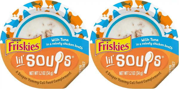 Purina Friskies Natural, Grain Free Lickable Cat Treats Lil’ Soups with Tuna in Chicken Broth - (Pack of 8) 1.2 Oz. Cups12