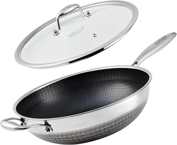 Hybrid Nonstick Stainless Steel Wok Pan 12 Inch with Lid – Snowclad Technology, Induction Compatible, PFOA Free, Dishwasher Safe, Ideal for Stir-Fry – Comes with Lid1