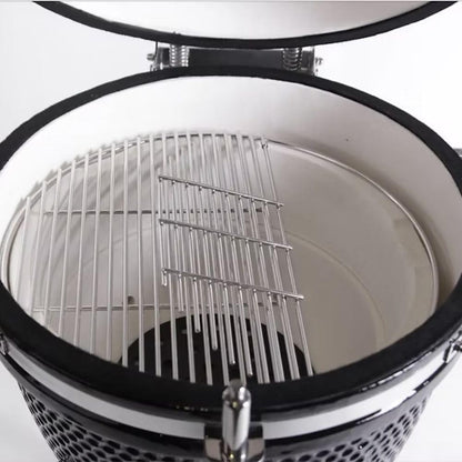 Kamado Ceramic Bbq Grill | Premium Charcoal Grill Smoker Oven Outdoor Cooking | Ceramic Kamado with Stainless Steel Grid Folding Shelves Built-In Thermometer Stylish Durable Design2