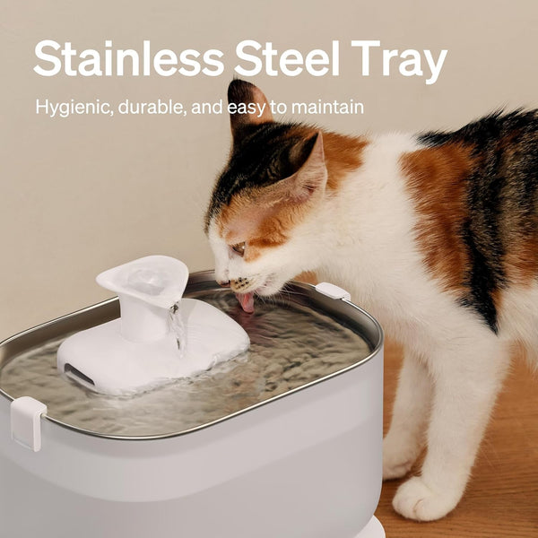 PETLIBRO Cat Water Fountain, Cat Fountain Indoor Stainless Steel Tray, 2.5L/84Oz Wireless Pump Pet Water Fountain, Cat Water Dispenser with Two Flow Modes, Pet Fountain for Drinking Easy Clean2