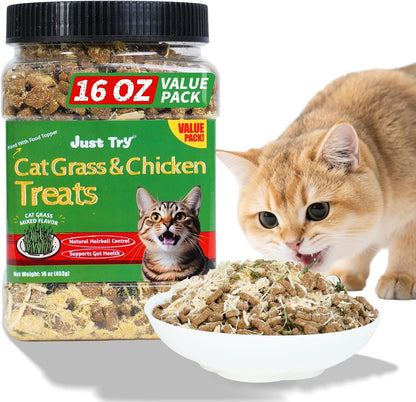 Just Try Cat Treats for Indoor Cats Hairball Control Natural Salmon Healthy Cat Grass Treats Kitten Snacks Training Biscuits Catnip for Cats Dental Care 13.4 OZ15