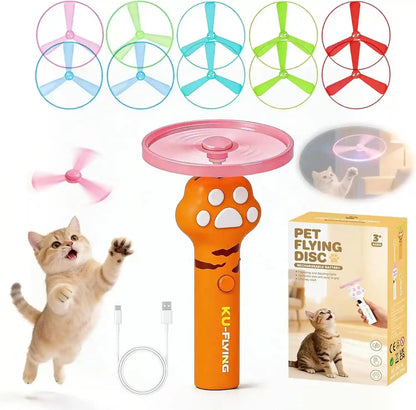 Cat Fetch Toy Launcher,Flying Disc Launcher Toy Rechargeable with 10 Flying Discs,Flying Cat Toy Disc Launcher for Kitten Dog Playing Interactive Hunting Tracking Toys for Outdoor Indoor,White10