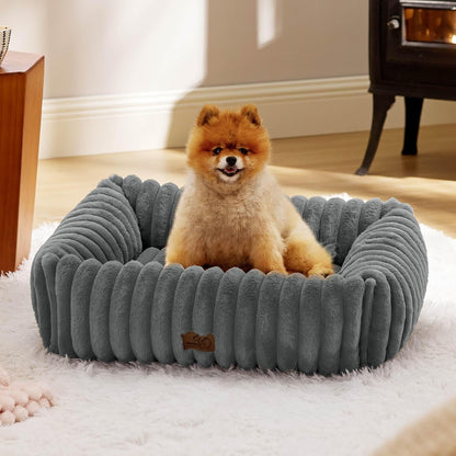 Bedsure Comfyfleece™ Cute Dog Bed for Small Medium Dogs Washable,25In Cream | Furry Puppy Beds,Square Rectangle Orthopedic Corduroy Aesthetic Pet Beds,Removable Zipper Cover,Non-Slip Bottom,Up to 15 Lbs31