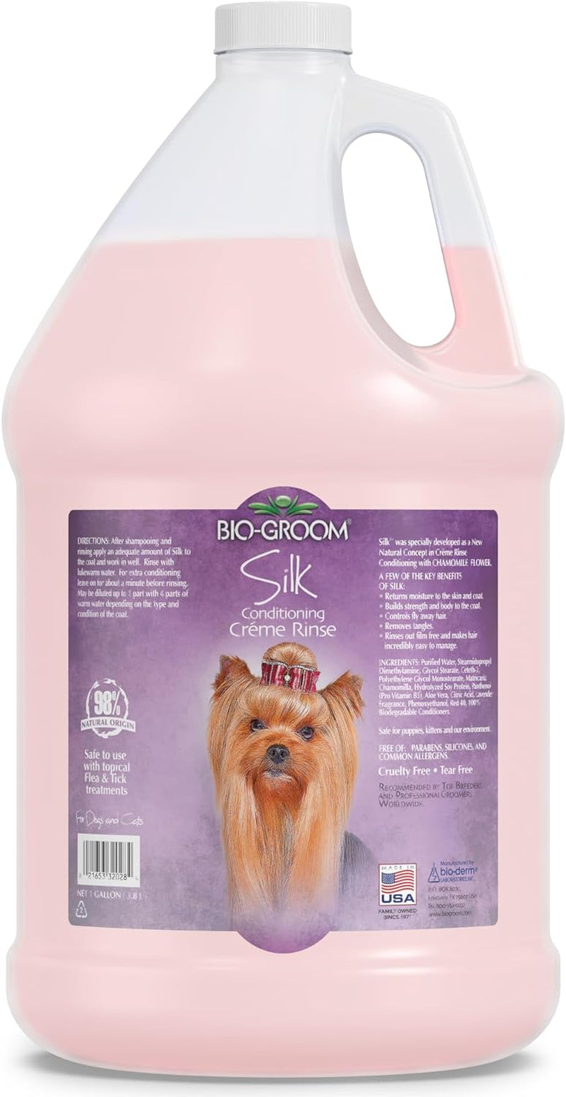 bio-groom-silk-creme-rinse-dog-puppy-conditioner-hair-detangler-for-dogs-moisturizes-skin-coat-removes-tangles-frizz-made-in-usa-1-gallon