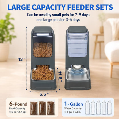 2 Pack Automatic Cat Feeder and Water Dispenser Set with Dog Stainless Steel Feed Bowl Pet Gravity Self Feeding and Waterer Large Capacity for Small Medium Large Dogs Puppy Kitten2