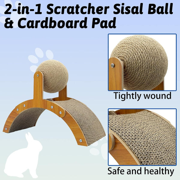 Fhiny Rabbit Scratch Toy, Natural Sisal Rabbit Scratching Ball with Cardboard Pad 2-In-1 Bunny Claw Scratcher Interactive Toys Nail Scratching Post for Indoor Pets Kittens Ferrets Small Animals2
