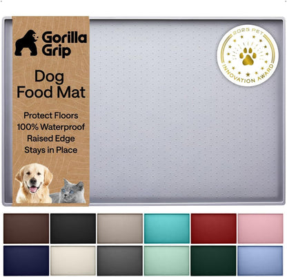 GORILLA GRIP 100% Waterproof Raised Edge BPA Free Silicone Pet Feeding Mat, Dog Cat Food Mats Contain Spills Protects Floors, Placemats for Cats and Dogs Water Bowl, 18.5X11.5, Gray20