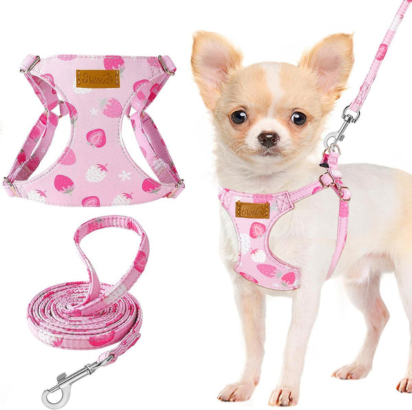 Lukovee No Pull Puppy Harness and Leash Set - Adjustable Lightweight Soft Suede Pet Harness Vest, with Snap Buckle & 51In Leash for Small Medium Dogs (Pink Rose, XXS)12