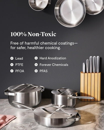 Caraway 16-Piece Stainless Steel Deluxe Cookware Set | 5-Ply Stainless Steel Pots, Frying Pans, Lids and Kitchen Storage, Non-Toxic, PTFE and PFOA Free6