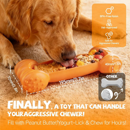 2-Pack Freeze Toys for Dogs Slow Feeder Lick Bone Indestructible Chew Toy | for Aggressive Chewers,Puppy Teething Relief,Fillable Enrichment Treat Toy Suitable for Small & Medium Breed(Nylon)4