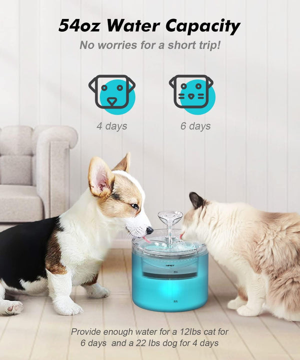 NPET WF100 Cat Foutain, 54Oz/1.6L Automatic Pet Water Fountain Dog Water Dispenser with 2 Flow Modes, Bottom Suction LED Light Quiet Pump for for Cats & Small Dogs3