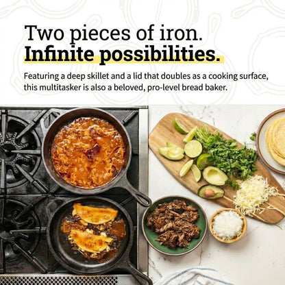 Cast Iron Combo Cooker, 3.2 Quart Deep Pot & 10.25 Inch Skillet Lid | 2-In-1 Deep Pot & Skillet Set, Dutch Oven with Skillet Lid for Sourdough, Frying & Camping, Non-Toxic, Pfas-Free3