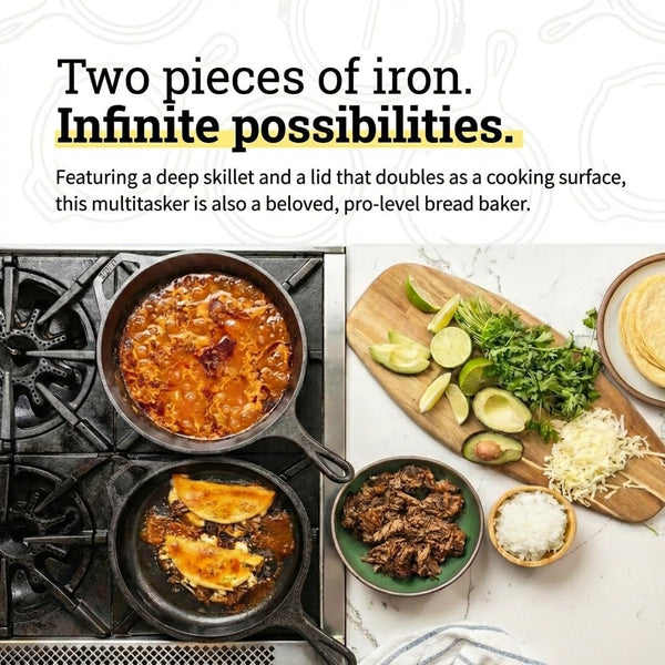 Cast Iron Combo Cooker, 3.2 Quart Deep Pot & 10.25 Inch Skillet Lid | 2-In-1 Deep Pot & Skillet Set, Dutch Oven with Skillet Lid for Sourdough, Frying & Camping, Non-Toxic, Pfas-Free3