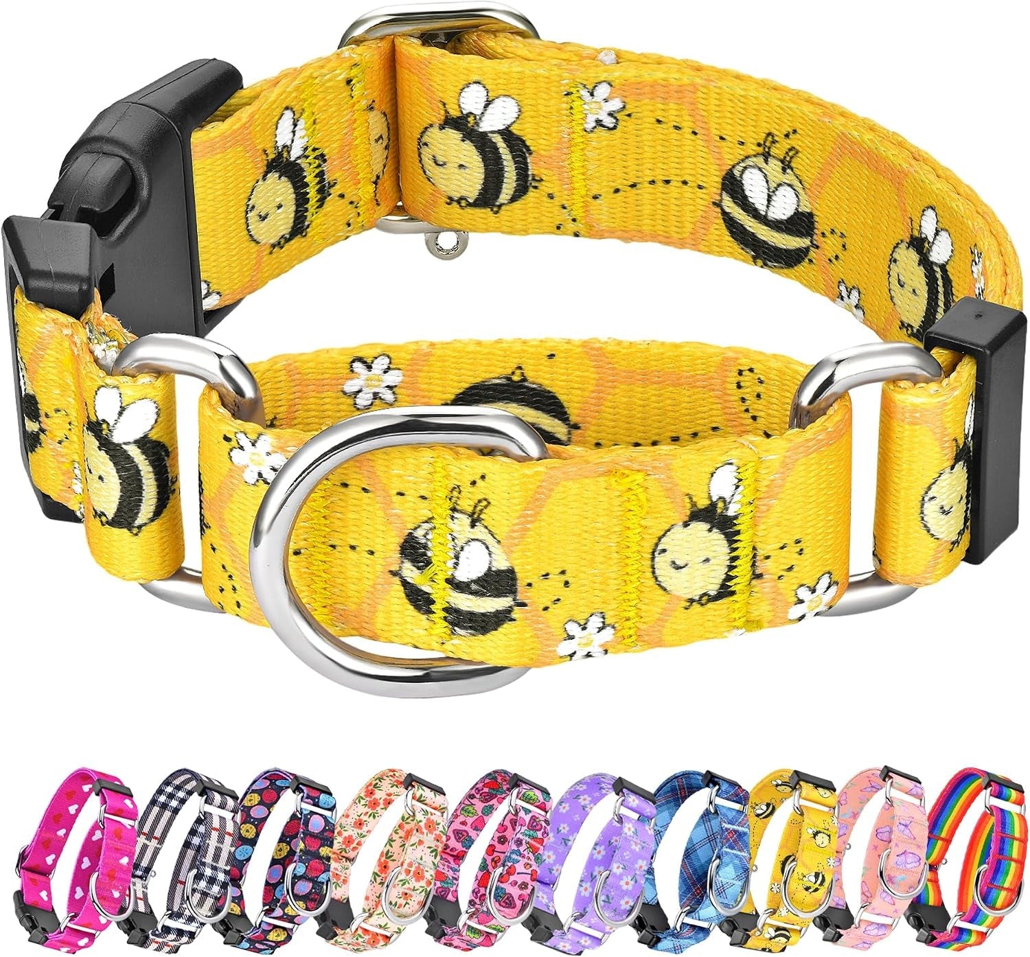 hikiko-martingale-collar-for-dogs-adjustable-soft-nylon-dog-collars-with-cute-patterns-for-small-medium-large-dog-pink-butterfly-medium