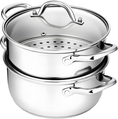 3.2QT Stainless Steel Steamer for Cooking with Food Steamer Basket | Healthy Steaming Pot, Multi-Use Kitchen Cookware, for Vegetables Dumplings Soup and Food Preparation, Daily Kitchen Cooking1