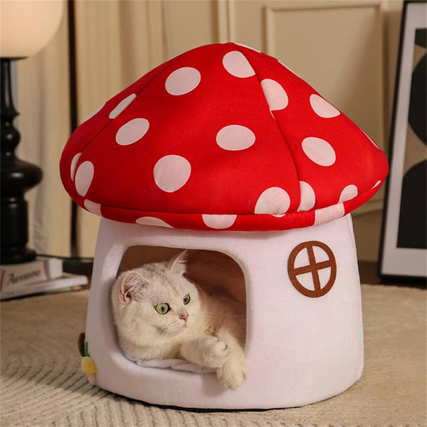 LYFJMUS Mushroom Cat Bed for Indoor Cats Mushroom Cow Shape Cat Cave Bed Cat Tent with Removable & Washable Cushion Pillow Cat House Bed for Cats Small Dogs ﻿6