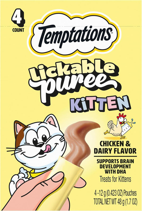 Temptations Lickable Puree Kitten Cat Treats, Chicken & Salmon, 48 Count | Chicken & Salmon, DHA Supports Brain Development, High Moisture for Hydration, under 15 Cal/Pouch, No Added Sugar or Fillers11