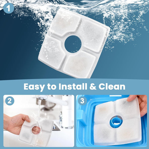 Cat Water Fountain Filter Replacement, 10 Pack Cat Fountain Filters Compatible with Square 84Oz/2.5L Automatic Pet Fountain Dog Water Dispenser, 3 Filtration System Replacement Pet Filters7