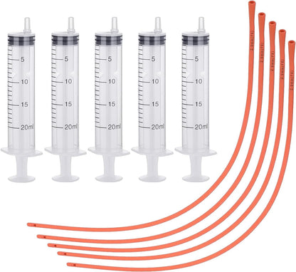 5 Set Puppy Kitten Feeding Tube Kit Include 5 Pack 8 FR Red Rubber Puppy Feeding Tube and 5 Clear Kitten Syringe for Lamb,Goat,Sheep,Puppy,Kitten Whelping Feeding Watering (20ML)1