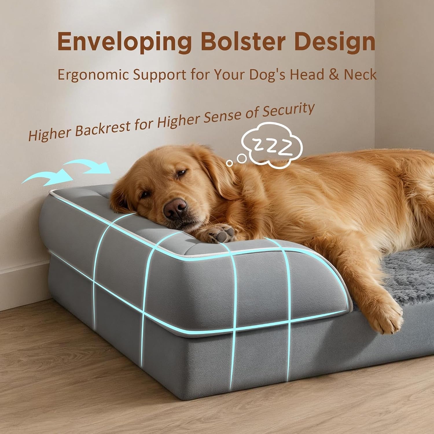comfort-expression-orthopedic-dog-bed-for-extra-large-dogs-with-bolster-waterproof-dog-couch-bed-with-washable-cover-non-slip-bottom-supportive-egg-crate-foam-xl-pet-bed-42x30-inch