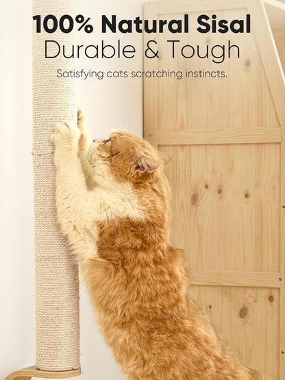 FUKUMARU Cat Wall Scratcher, 60" Tall Kitten Scratching Post | Natural Sisal Pole, Wall Mounted Climbing Tree for Indoor Large Cats2