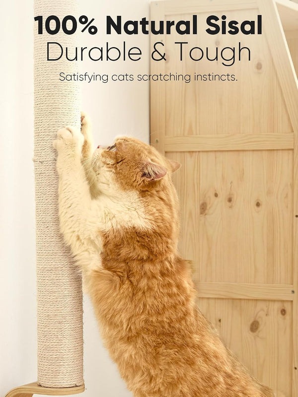 FUKUMARU Cat Wall Scratcher, 60" Tall Kitten Scratching Post | Natural Sisal Pole, Wall Mounted Climbing Tree for Indoor Large Cats2
