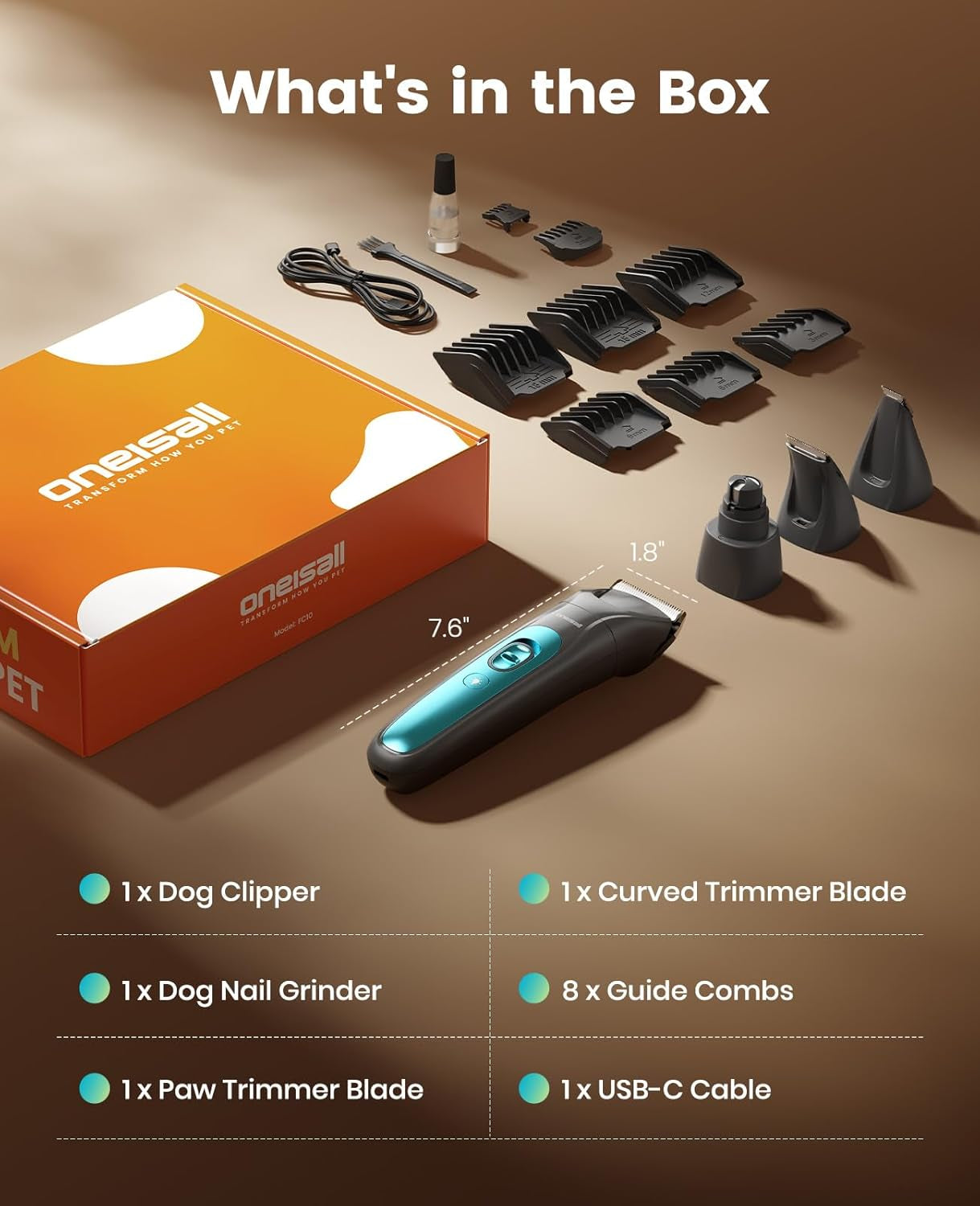 oneisall-professional-4-in-1-dog-grooming-kit-with-led-light-quiet-clippers-nail-grinder-cordless-3-7-hrs-runtime-led-display-safe-for-paws-face-ears-body