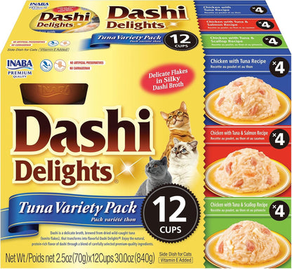 INABA Dashi Delights Lickable Cat Treats, Chicken Variety, 12Ct | Immune Support, Antioxidant Support, 88% Moisture, Shredded Chicken, Dashi Broth Side Dish, Grain-Free, 12 X 2.5 Oz Cups10