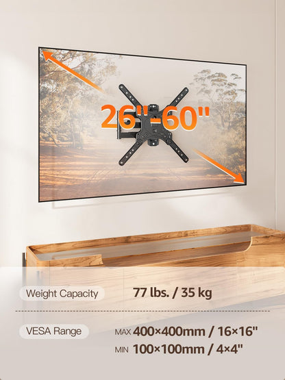 Full Motion TV Wall Mount for 26-60" Tvs, Max VESA 400X400, 77 Lbs. | Swivel & Tilt Articulating Arms, Single Stud Center Mount, Compatible with Corner Installation for Home Flat Tvs8