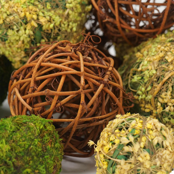 Decorative Balls for Centerpiece Bowls, 18Pcs Fake Moss Balls + Wicker Rattan Balls Set Vase Bowl Filler for Home Garden Wedding Party Decor (Fresh Green + Rustic Brown)3