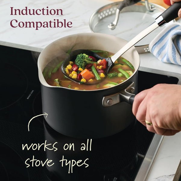 Advanced Ceramic Nonstick Pots and Pans, Induction Suitable, Dishwasher Safe, 9 Piece Cookware Set - Black with Cream Ceramic Interior8