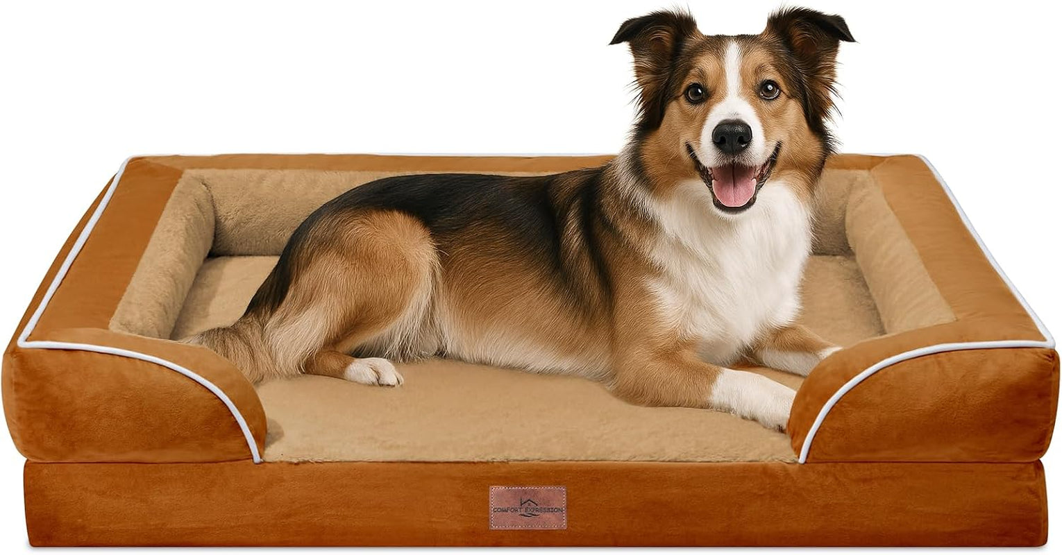 comfort-expression-orthopedic-dog-bed-for-extra-large-dogs-with-bolster-waterproof-dog-couch-bed-with-washable-cover-non-slip-bottom-supportive-egg-crate-foam-xl-pet-bed-42x30-inch