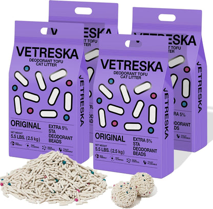 VETRESKA Tofu Cat Litter, Odor Control, Greentea 5.5Lb×2Bags | Natural Kitty Litter Strong Clumping Flushable Cat Litter Pellet Ultra Absorbent,Dust-Free,Low Tracking Deodorant Tofu Litter16
