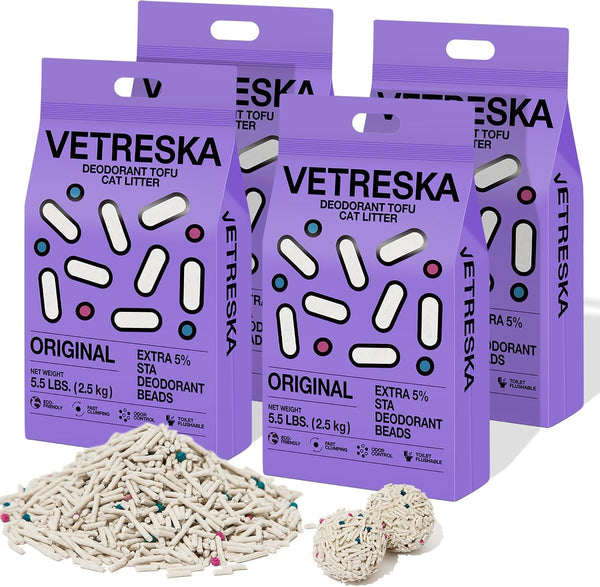 VETRESKA Tofu Cat Litter, Odor Control, Greentea 5.5Lb×2Bags | Natural Kitty Litter Strong Clumping Flushable Cat Litter Pellet Ultra Absorbent,Dust-Free,Low Tracking Deodorant Tofu Litter16