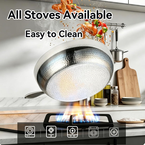 Titanium Hammered Wok with Lid, Titanium Pans for Cooking, No Coating Non Stick Titanium Cookware, Durable Scratch-Resistant Titanium Frying Pans, Dishwasher Safe,11.02In5