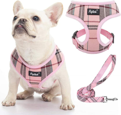 PUPTECK Soft Mesh Dog Harness Small Sized and Leash Set Pet Puppy Cat Comfort Padded Vest No Pull Harnesses, Beige, S66