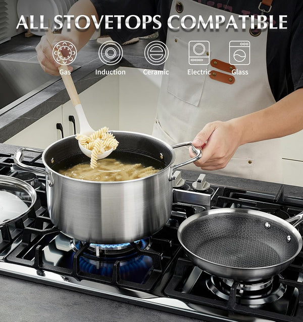 Triply Stainless Steel Cookware Set 6 Piece, Nonstick Hybrid Pots Set 2QT & 3QT & 8QT, Kitchen Cookware Set with Honeycomb Interior, Stainless Steel Pots Set, Induction Compatible4