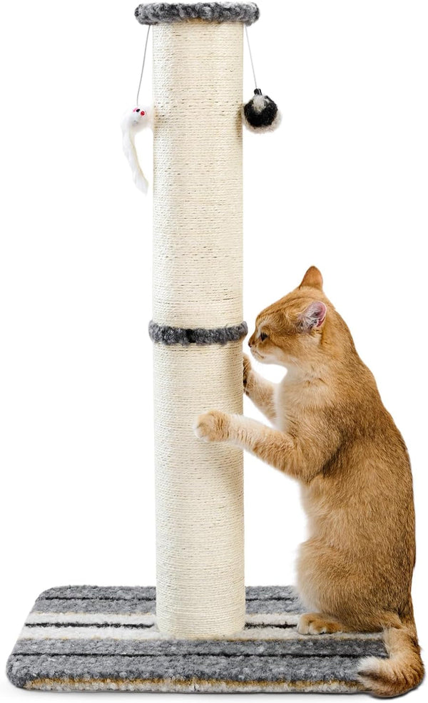 Joydeco Cat Scratching Post 38 Inches Heavy Duty and Thick Scratching Post Sisal Rope with Hanging Ball and Mice for Indoor Cats(Grey)1