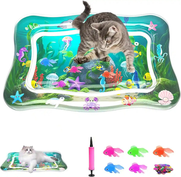 Interactive Cat Toys for Indoor Cats Water Mat with Floating Fish | Upgraded, Durable Sensory Play Mat, Boredom & Anxiety Relief, Summer Cooling Water Bed, for Kittens & Adult Cats Exercise1