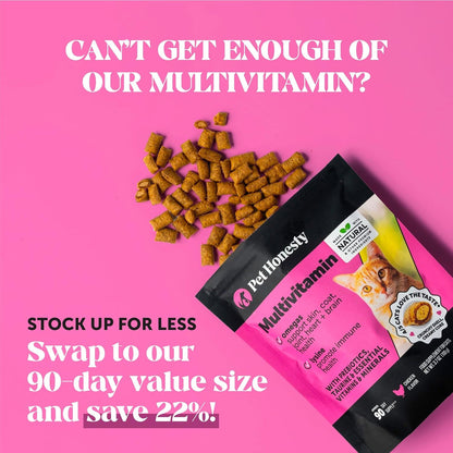 Cat Multivitamin Crunchy Creamy Chews - Daily Cat Vitamins with Lysine, Prebiotics, Omega 3 Fish Oil - Cat Treats for Immune Support, Skin Coat, Digestion, Heart + Joint Health (30-Day Supply)8