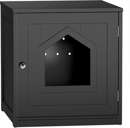 ZENY Hidden Cat Litter Box Furniture - Enclosed Cabinet with Vent Holes, Indoor Wooden Washroom, End Table, Nightstand (Black)9