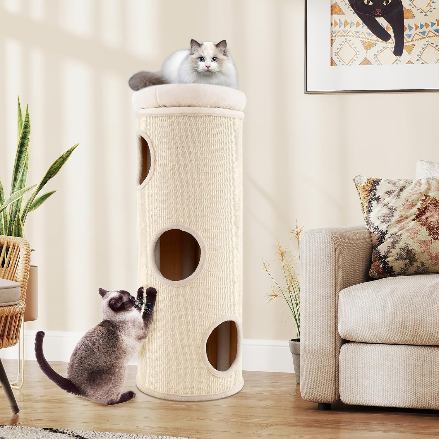 tangkula-4-story-cat-tree-condo-49-barrel-shaped-cat-house-with-detachable-sisal-scratching-board-3-hideaways-removable-soft-top-plush-bed-interior-bamboo-mat-modern-cat-tower-for-indoor-cats