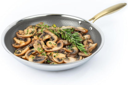 Geoclad Ceramic Hybrid Non-Stick 10" Fry Pan – Stainless Steel Sear Surface, Geometric Pattern, Tri-Ply Clad Body, Pfoa-Free, Coffee Gray/Gold6