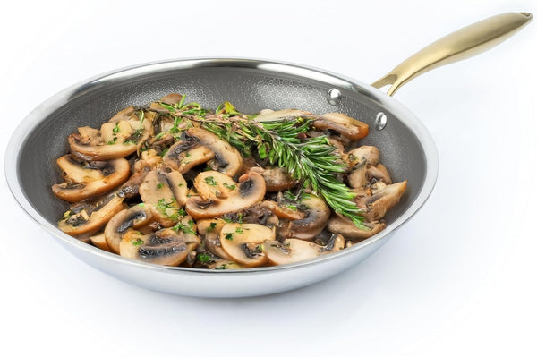 Geoclad Ceramic Hybrid Non-Stick 10" Fry Pan – Stainless Steel Sear Surface, Geometric Pattern, Tri-Ply Clad Body, Pfoa-Free, Coffee Gray/Gold6